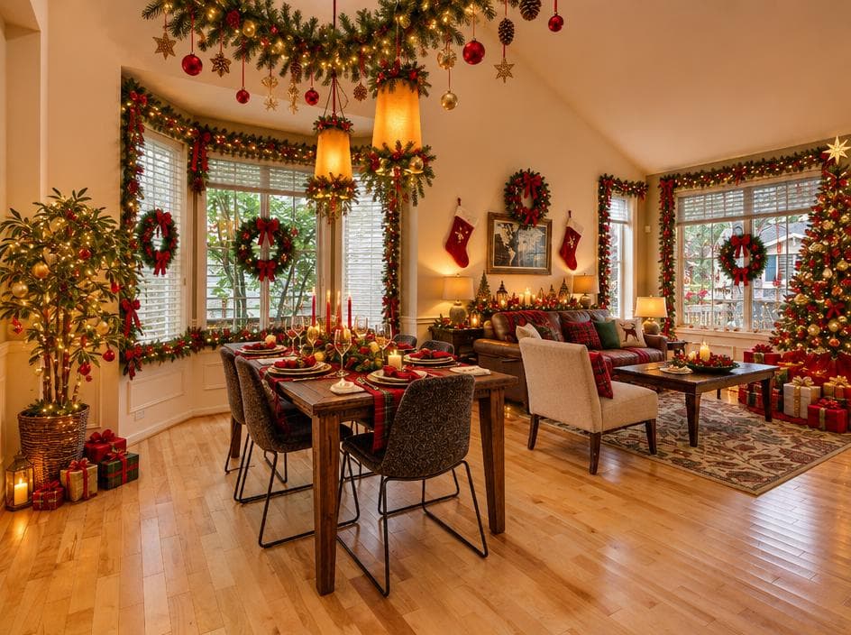 La sala de estar con decoración de Navidad